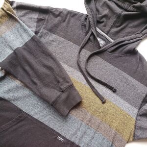 Billabong Hoodie Size L Long Sleeve T Shirt Lightweight Gray Stripe Pullover
